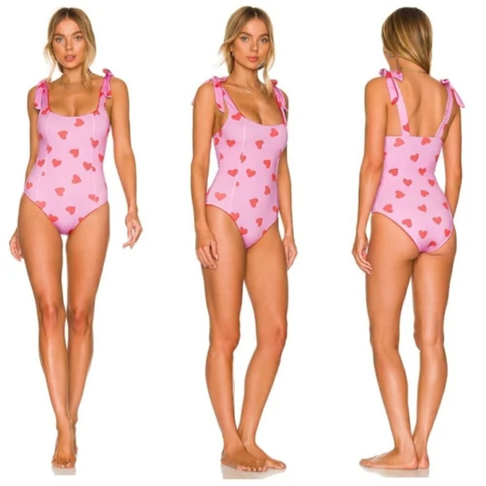 New Beach Riot Sydney Valentine Heart Barbie Pink One-Piece Swimsuit NWT XL